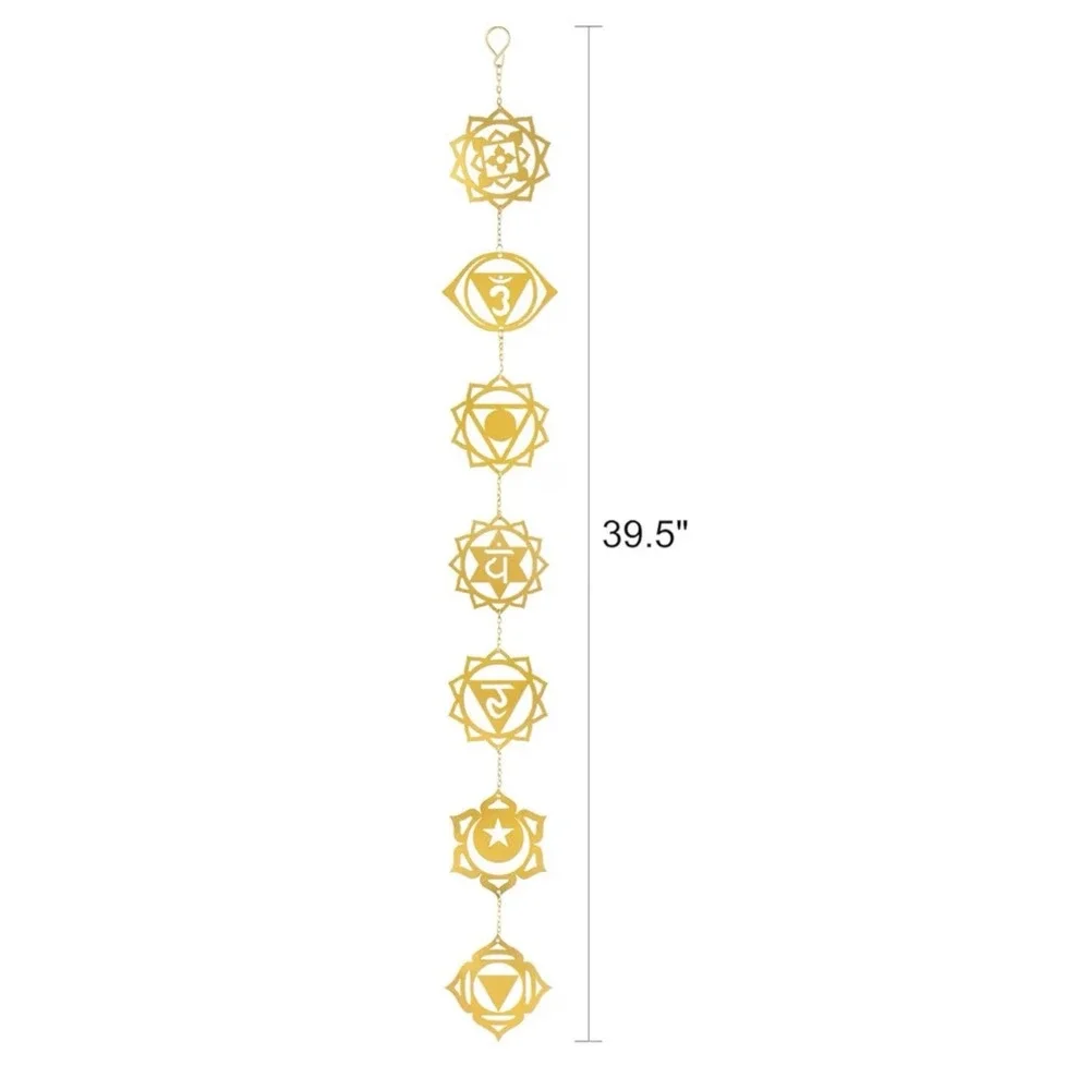 Chakra Boho Yoga Metal Wall Hanging Art Meditation Ornament with 7 Symbols 39.5